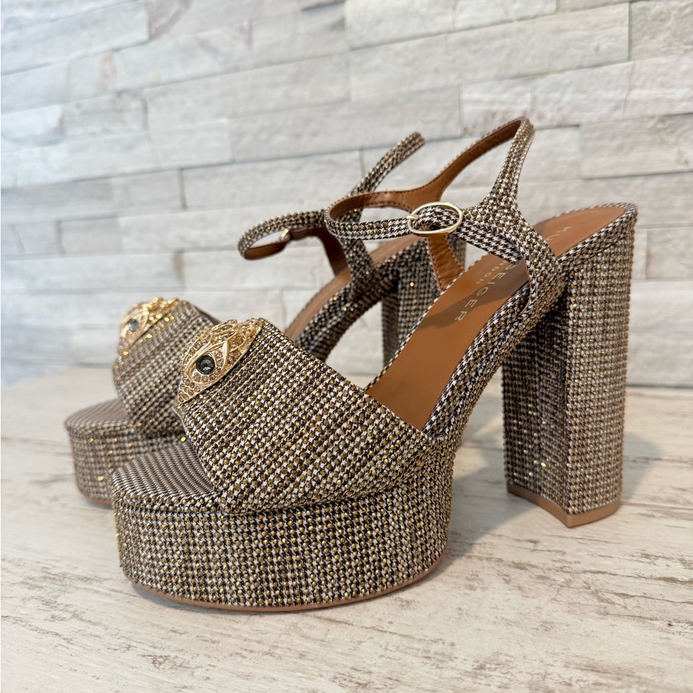 Kurt Geiger London Houndstooth Embellished KENSINGTON PLATFORM HEEL Size 39 NEW - Picture 2 of 16